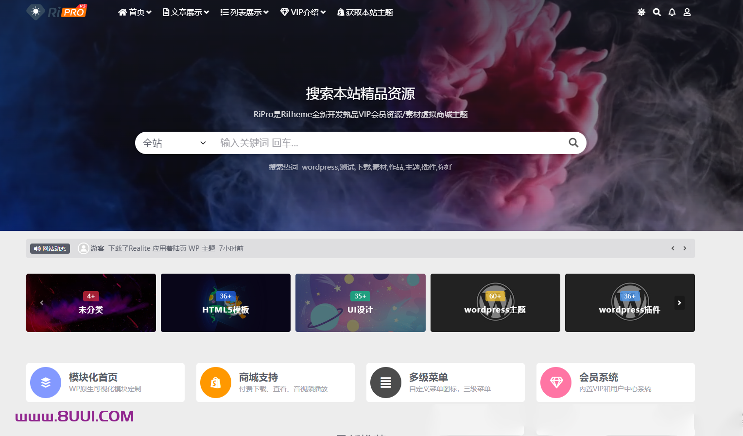 最新版wordpress模板虚拟资源商城主题下载Ripro-v5 6.4主题 带官方及易支付接口 带安装教程